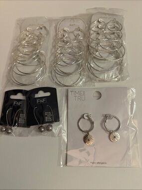 Time and Tru Silver Hoop Earrings with Sunburst Disc Charms